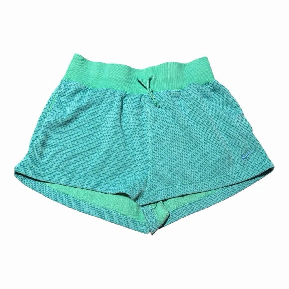 Nike Sweat Shorts Womens Large Green Blue Fleece High Rise Loose Fit AOP